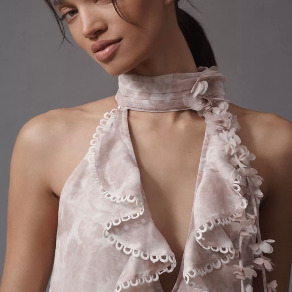 BHLDN High-Neck Ruffle Printed Organza Maxi Dress - Picture 3 of 4